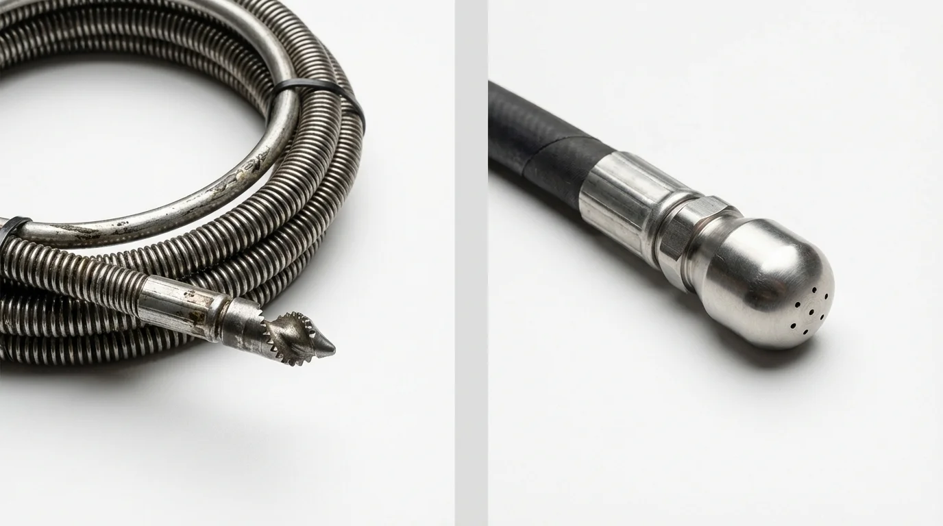 Drain snake cable and hydro jetting nozzle used for drain cleaning in Hatboro, PA