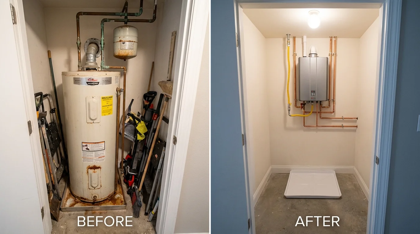 Tank water heater versus wall-mounted tankless unit comparison for Hatboro, PA homeowners