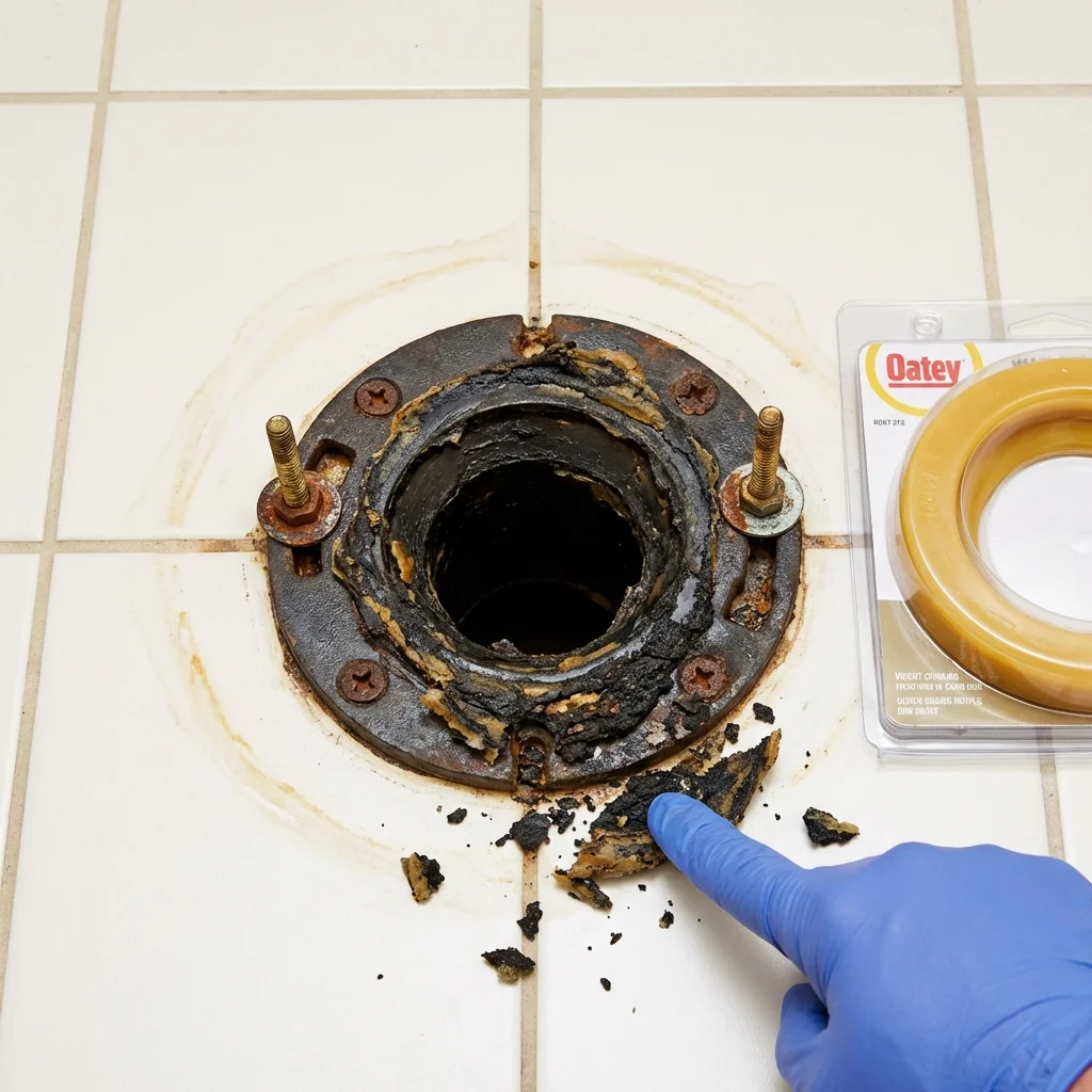 Failed wax ring showing water seepage at the base of a toilet in a Hatboro, PA home