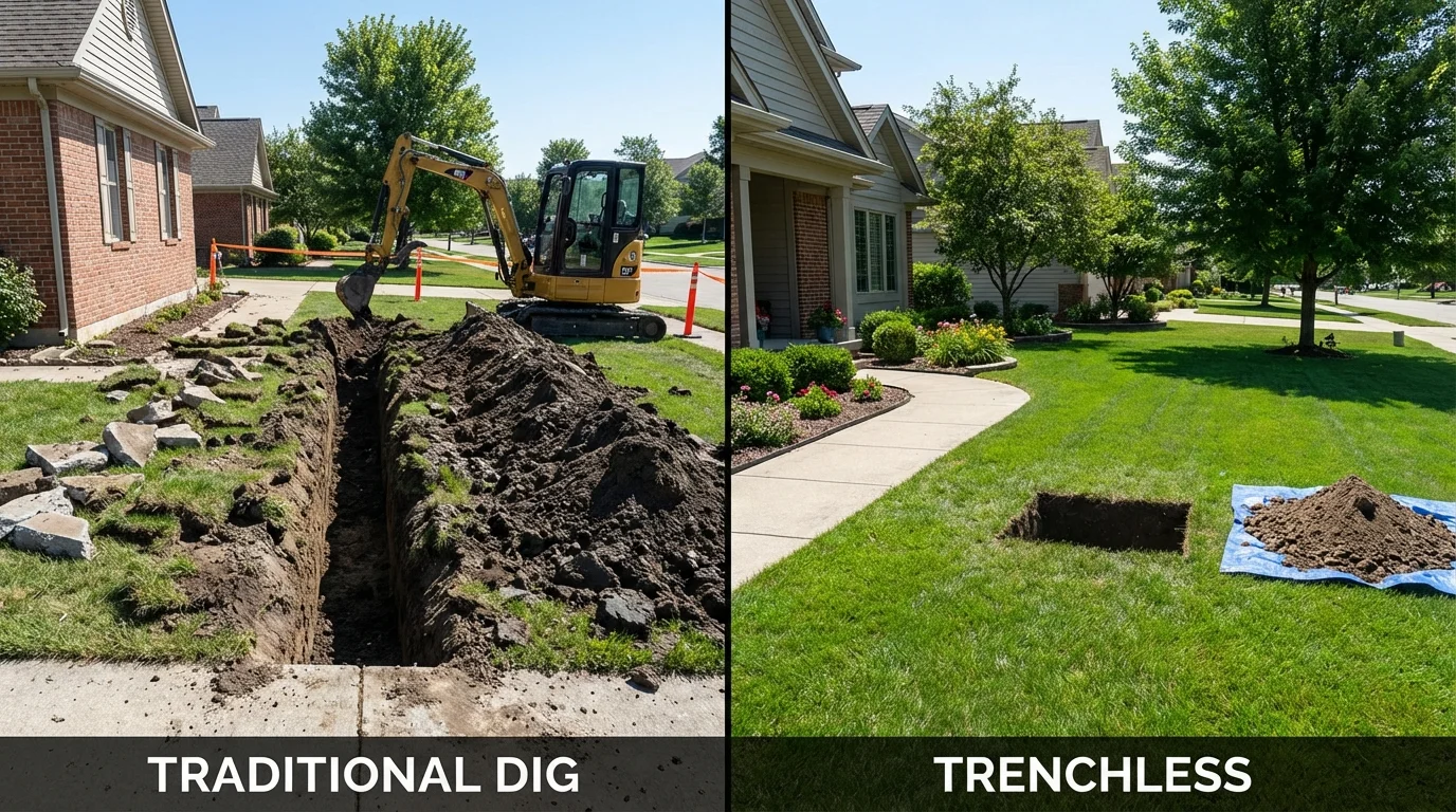 Trenchless sewer repair with minimal yard damage versus traditional excavation in Hatboro, PA